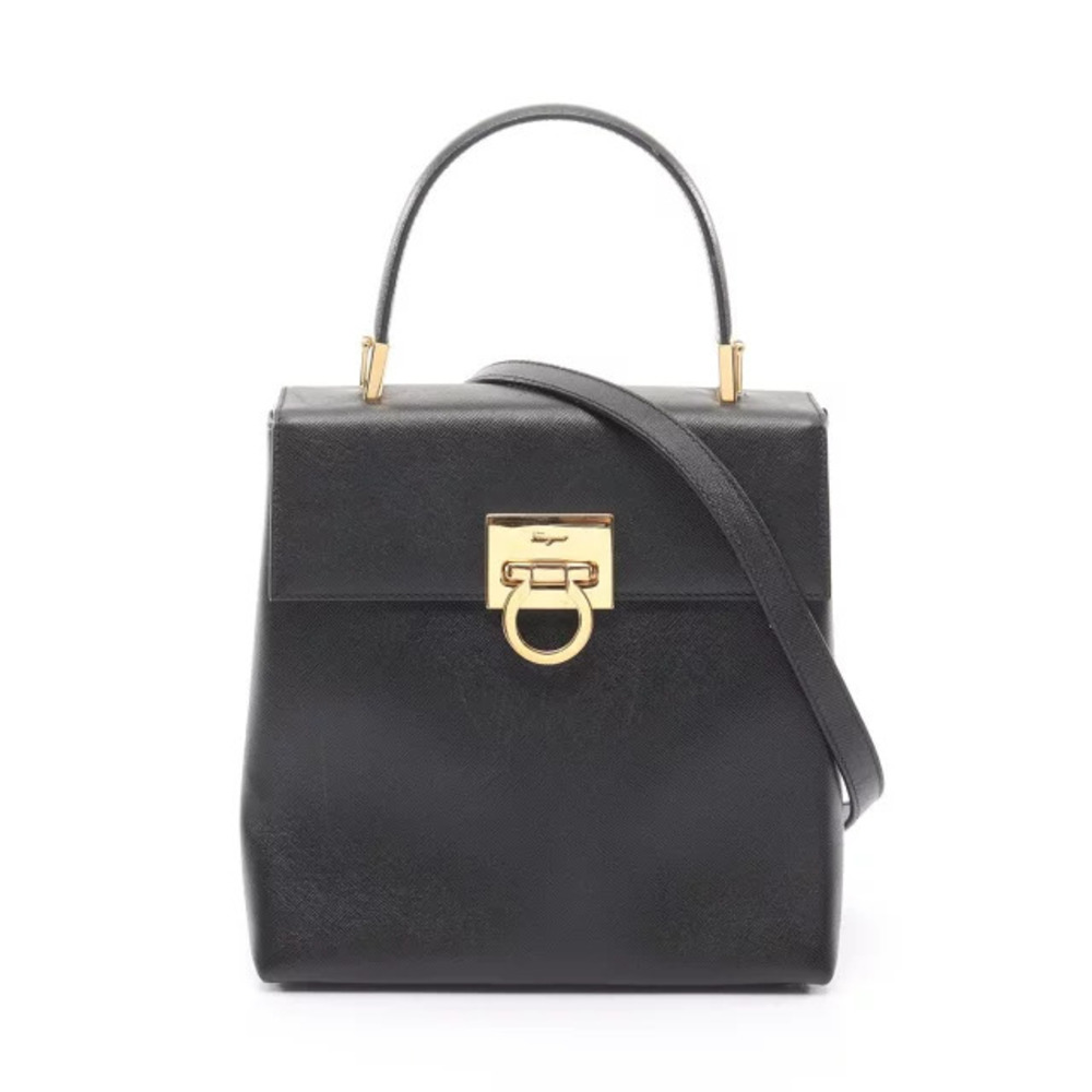 Salvatore Ferragamo Gancini Handbag Leather Black
